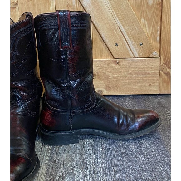 Lucchese 2000 Black Cherry Leather Cowboy Boots Men’s 8.5D Western Vintage - Picture 5 of 14